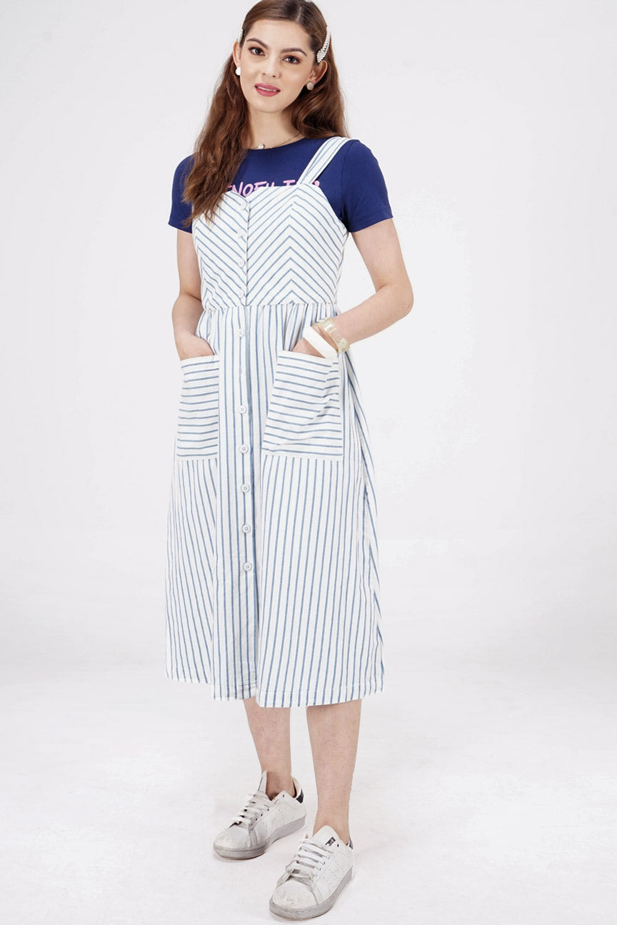 Dress Tanpa Lengan Kayla White Navy