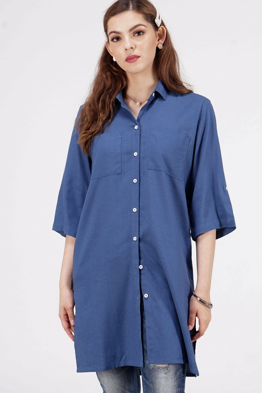 Kemeja Lengan Panjang Elina Blue
