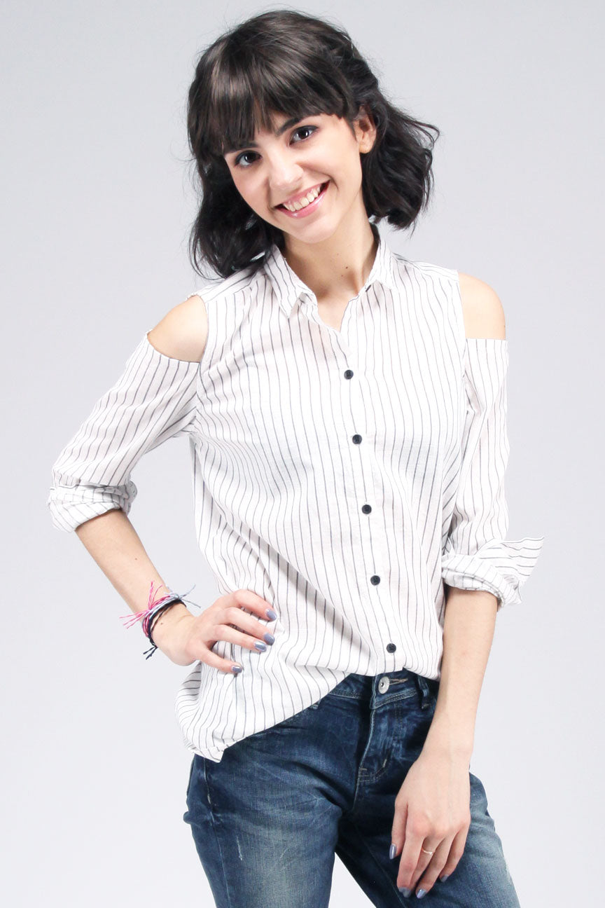Kemeja Lengan Panjang Helix Offwhite Black
