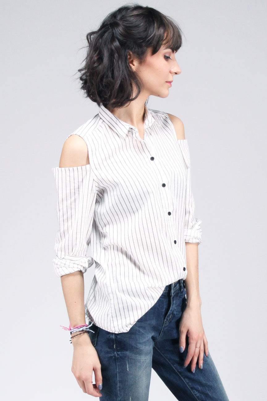 Kemeja Lengan Panjang Helix Offwhite Black