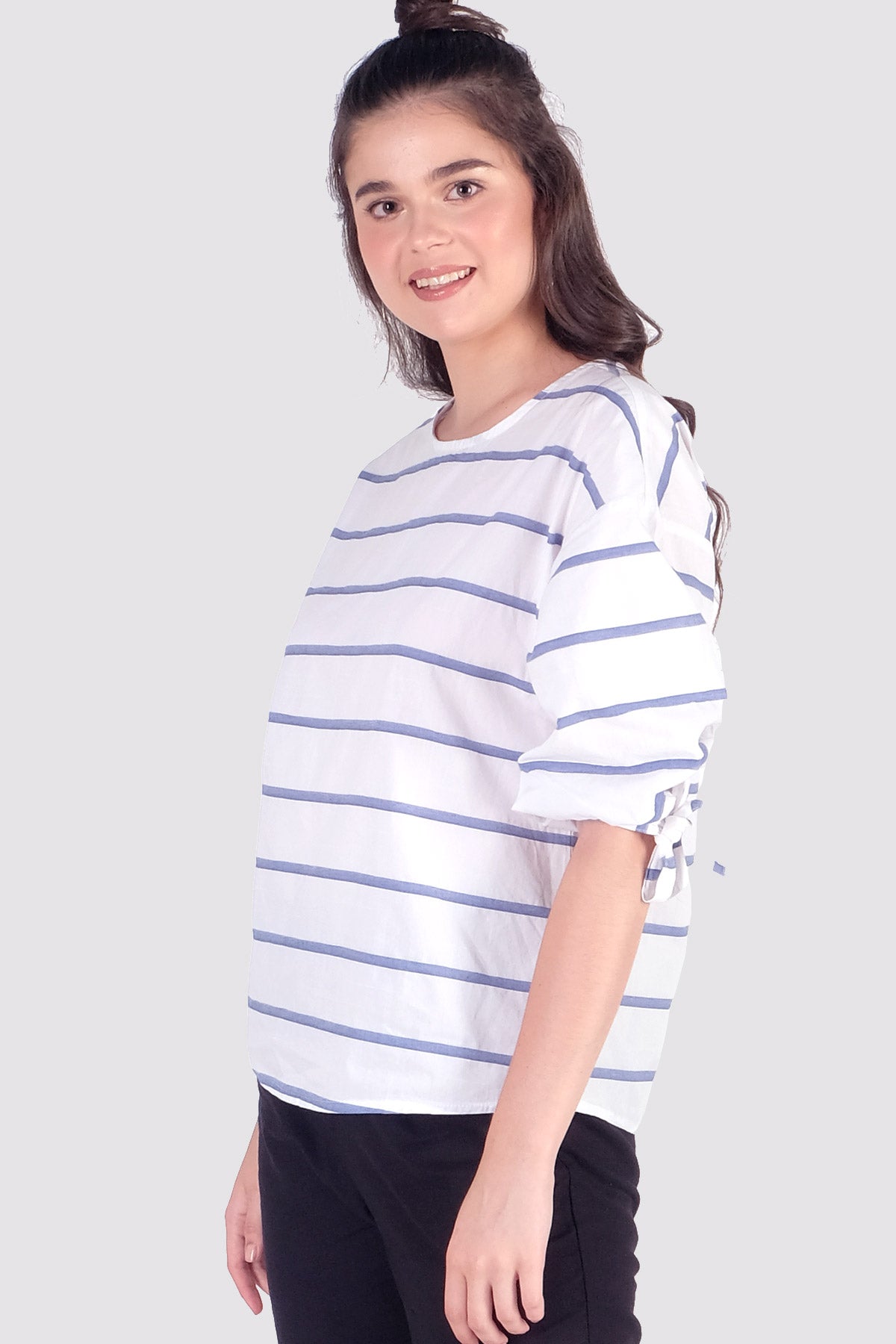Kemeja Lengan Panjang Makara White Navy