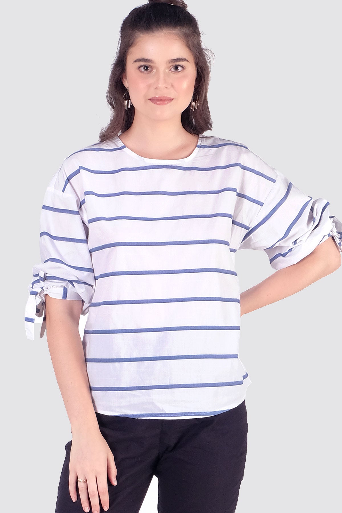 Kemeja Lengan Panjang Makara White Navy