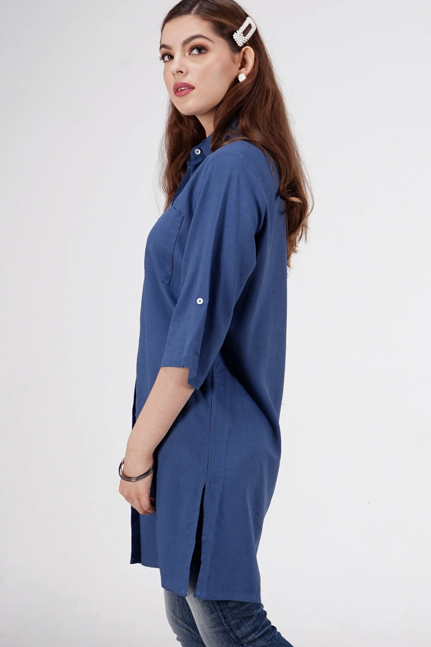 Kemeja Lengan Panjang Elina Blue