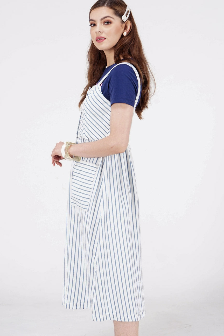 Dress Tanpa Lengan Kayla White Navy