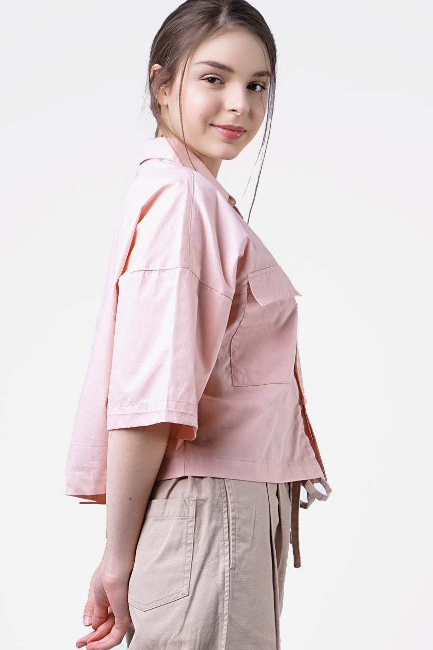 Kemeja Lengan Pendek Talva Peach
