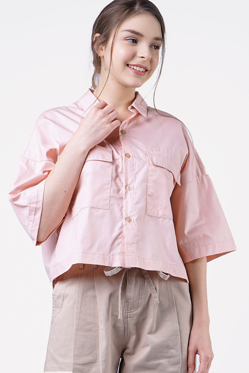 Kemeja Lengan Pendek Talva Peach