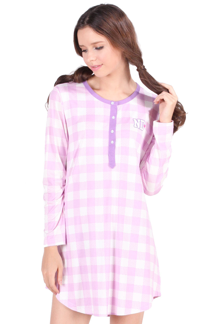 Dress Lengan Panjang Lylac White Purple Sleepwear