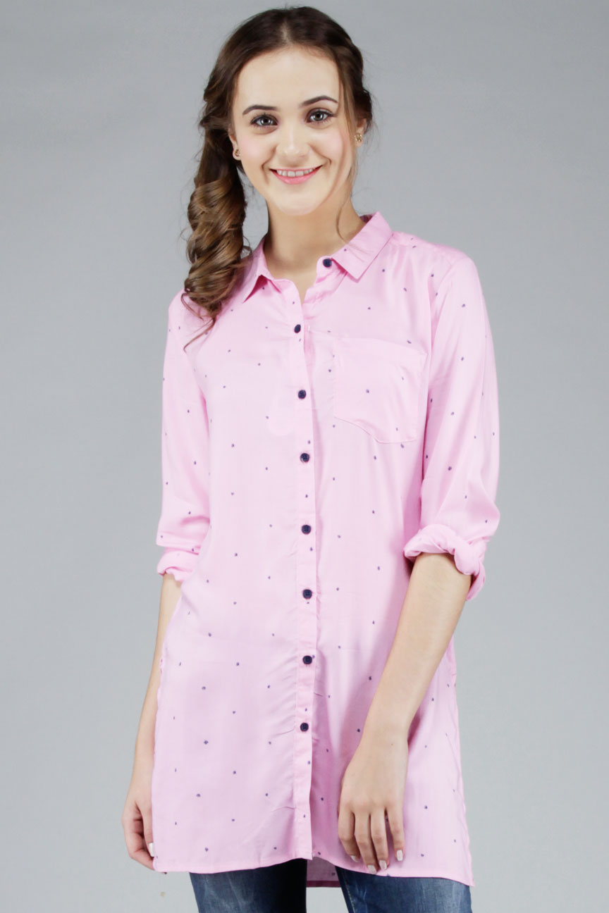 Kemeja Lengan Panjang Hipdot Pink