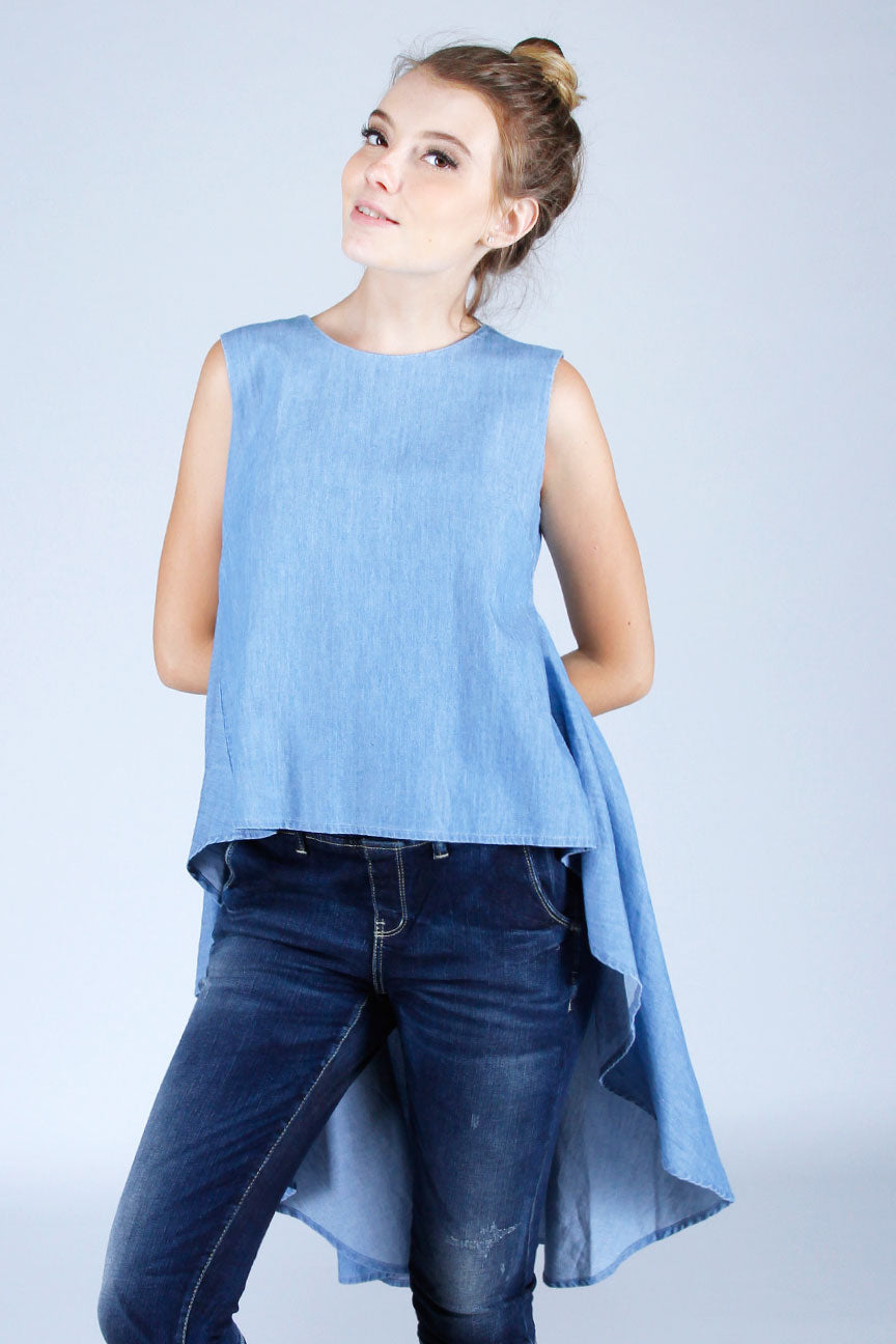 Kemeja Tanpa Lengan Black Zero Light Blue