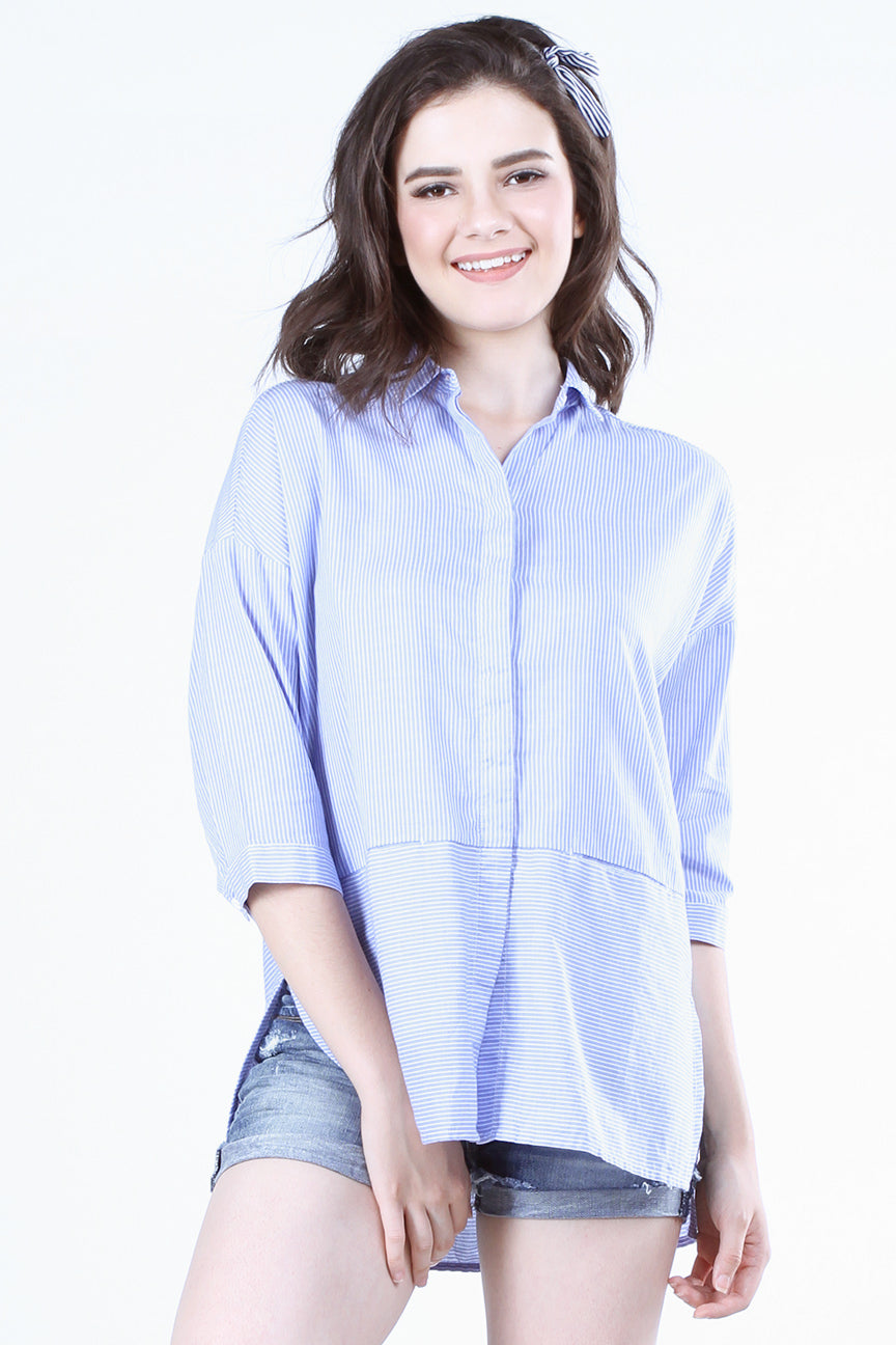 Kemeja Lengan Panjang Stripe Fleeta White Blue