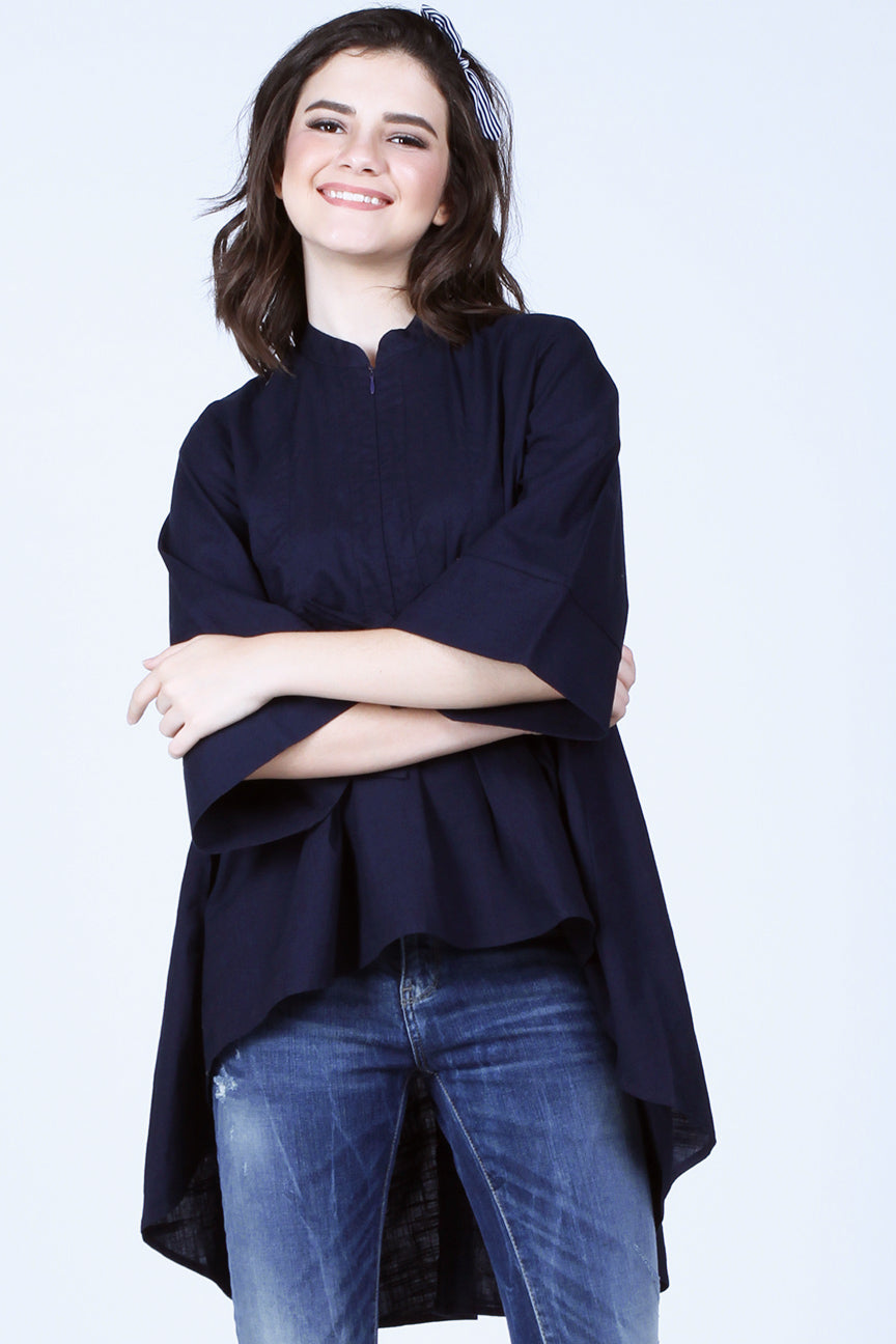 Kemeja Lengan Panjang Frayla Navy Tunic