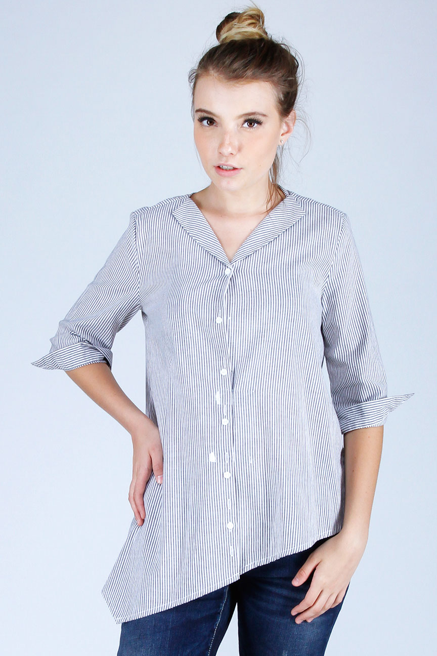 Kemeja Lengan Panjang Bybloom Grey White