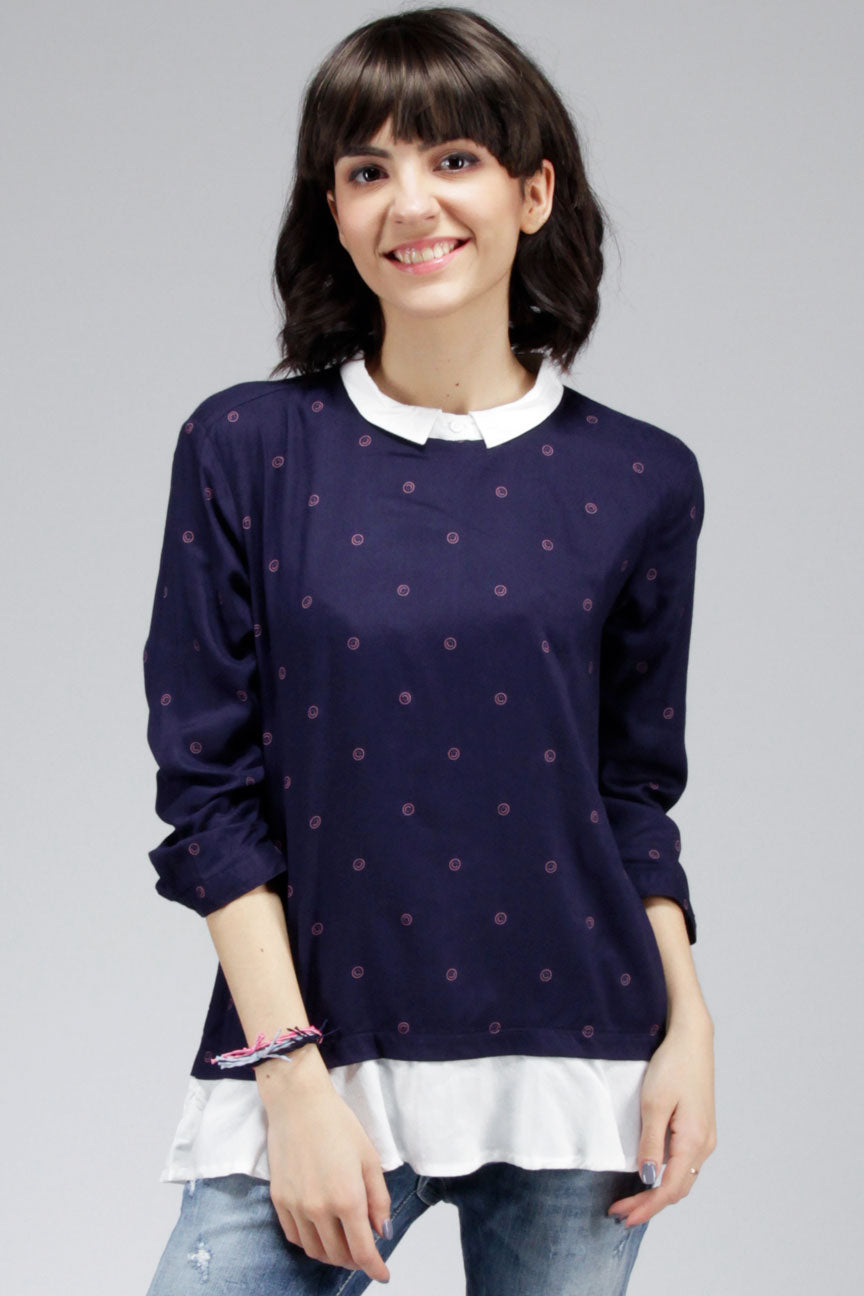 Kemeja Lengan Panjang Athena Navy White