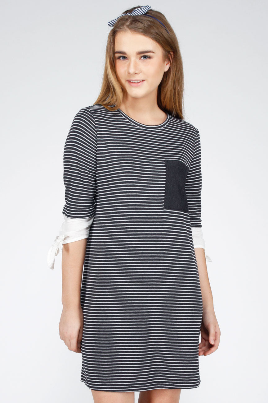 Dress Lengan Panjang Accla Black Offwhite