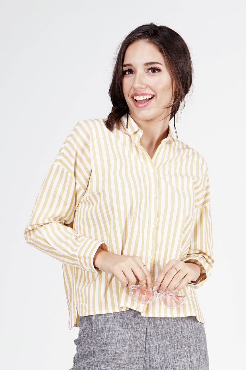 Kemeja Lengan Panjang Flaw White Yellow