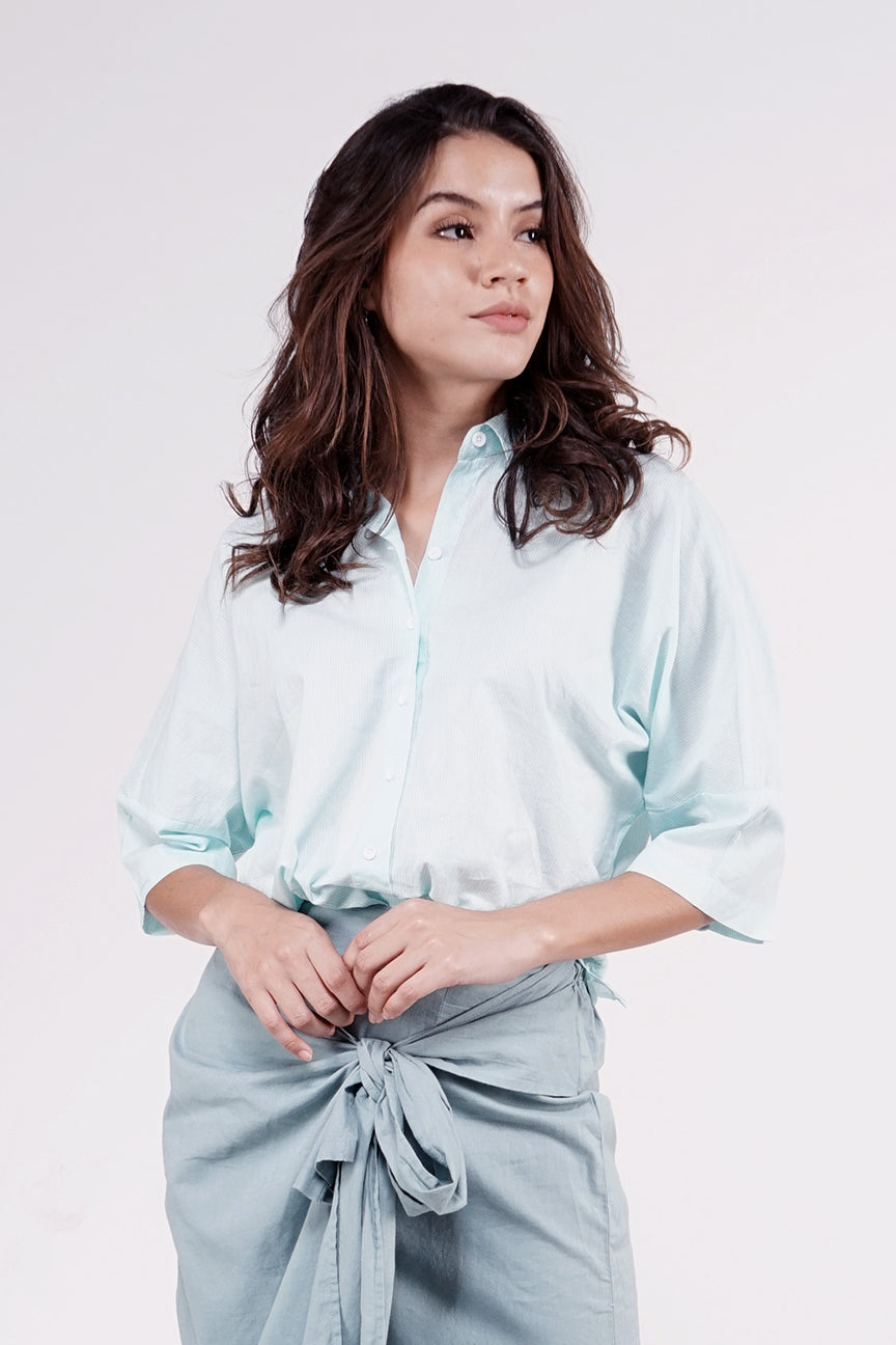 Kemeja Lengan Panjang Lilstripe White Green