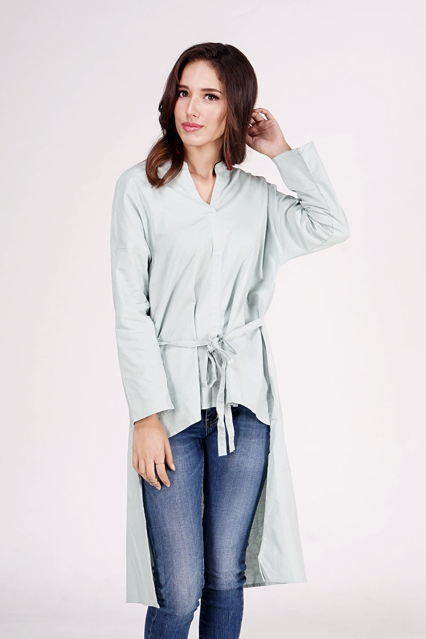 Kemeja Lengan Panjang Zoila Light Green Tunik