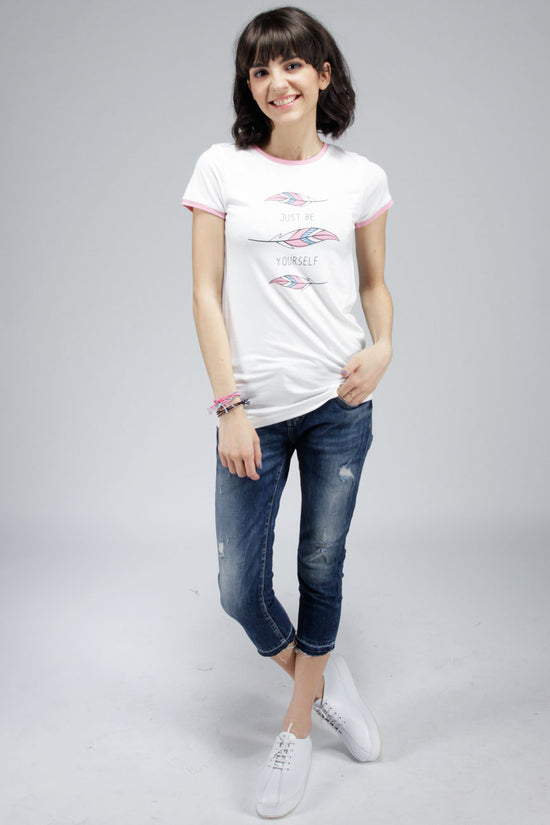 T-Shirt Lengan Pendek Just Be Offwhite Pink