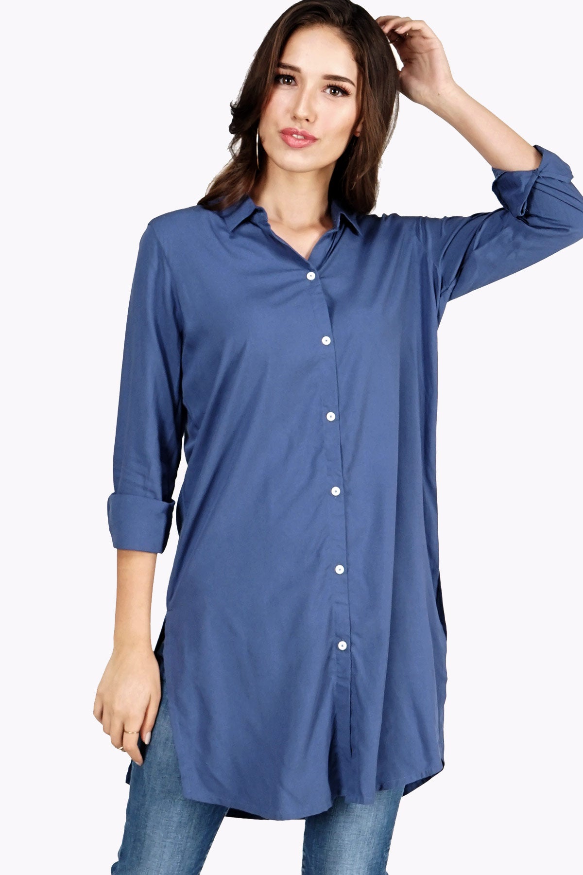 Kemeja Lengan Panjang Morv Blue Tunik