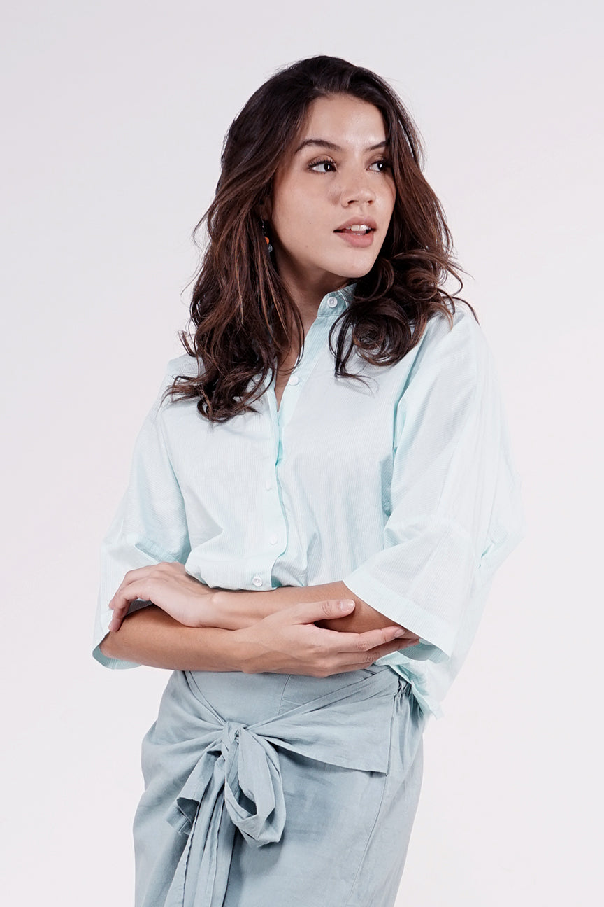 Kemeja Lengan Panjang Lilstripe White Green