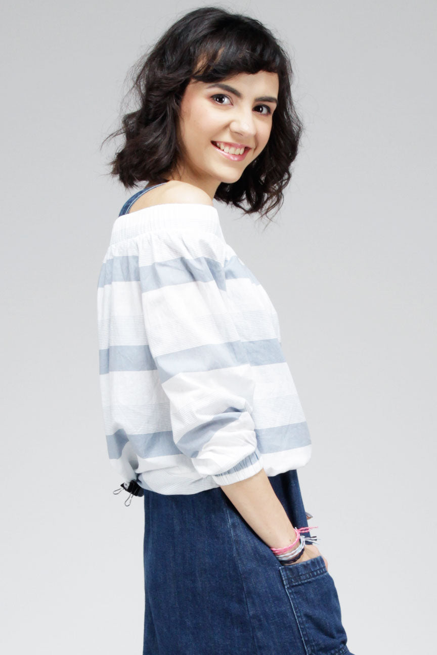 Kemeja Lengan Panjang Sabbia White Grey