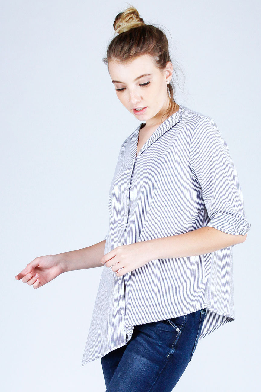 Kemeja Lengan Panjang Bybloom Grey White