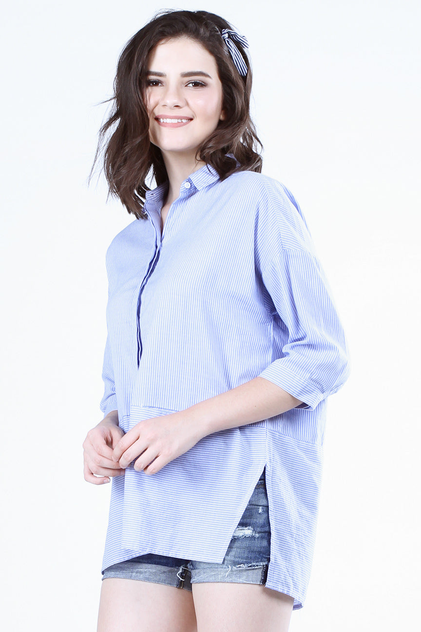 Kemeja Lengan Panjang Stripe Fleeta White Blue