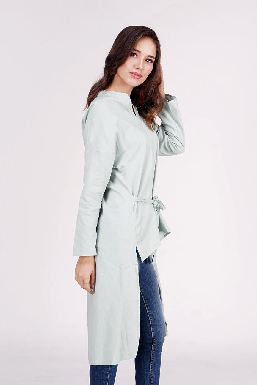 Kemeja Lengan Panjang Zoila Light Green Tunik