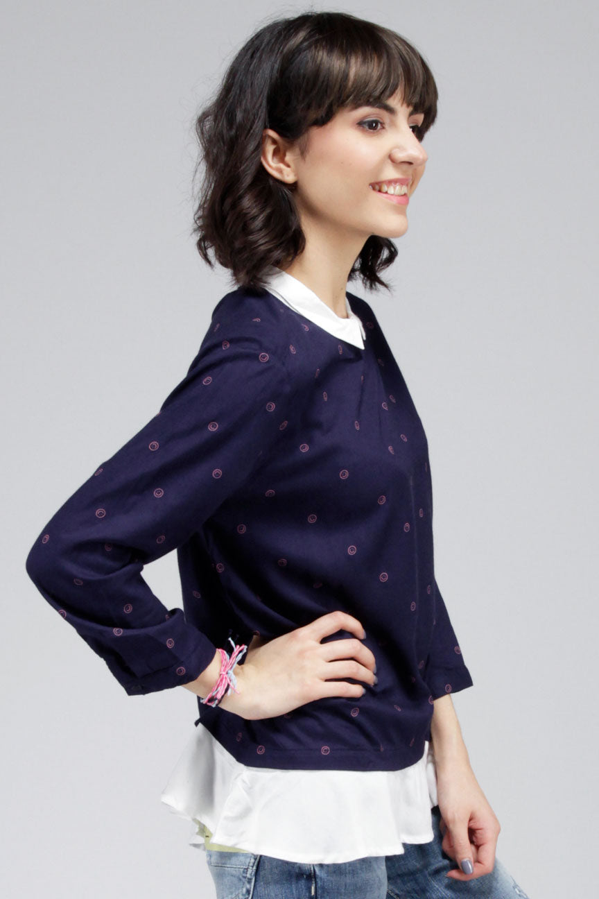 Kemeja Lengan Panjang Athena Navy White