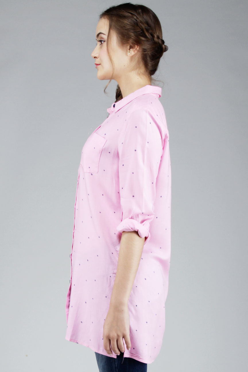 Kemeja Lengan Panjang Hipdot Pink