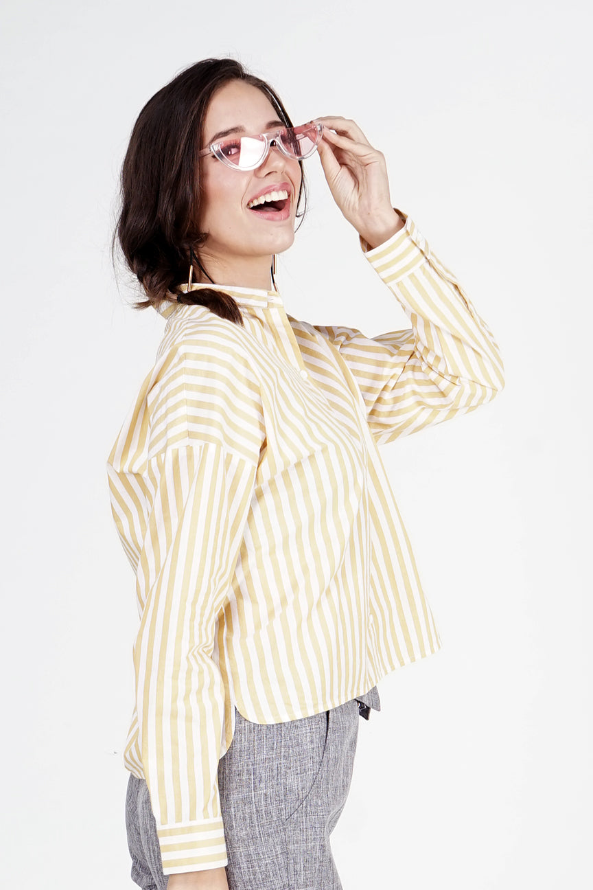Kemeja Lengan Panjang Flaw White Yellow