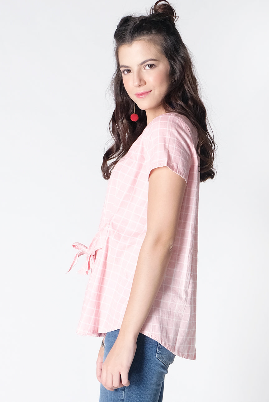 Kemeja Lengan Pendek Cutie Pink Offwhite
