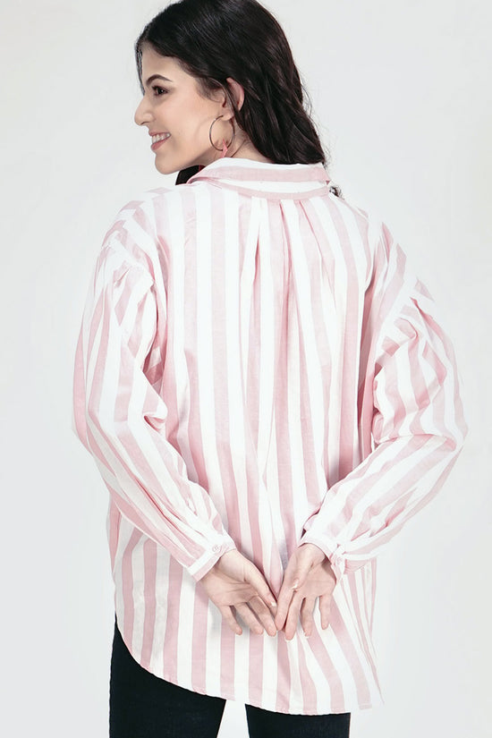 Kemeja Lengan Panjang Opium Pink Offwhite