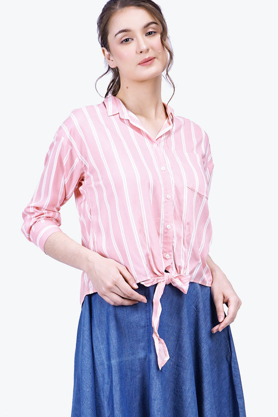 Kemeja Lengan Panjang Letica Pink Offwhite